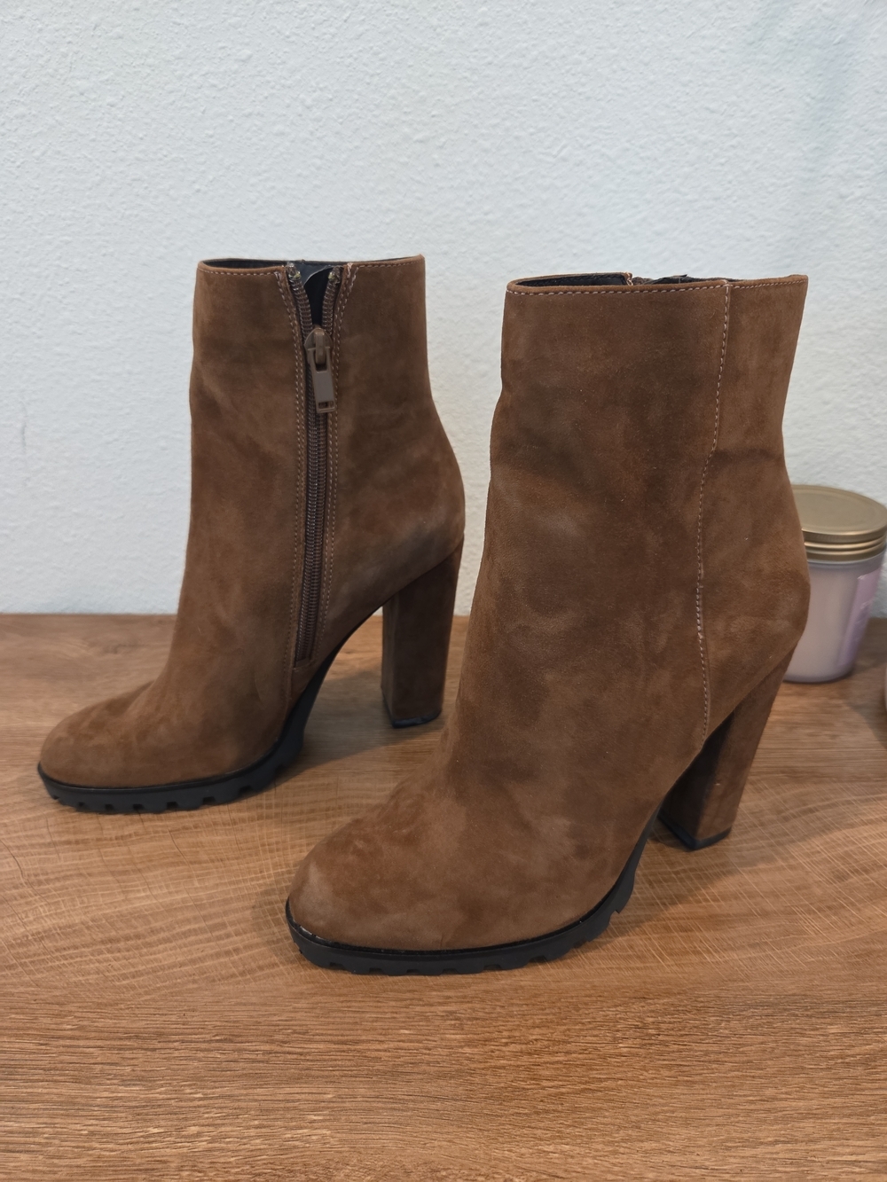 Aldo Tan Suede Block Heel Ankle Boots - Picture 2 of 4